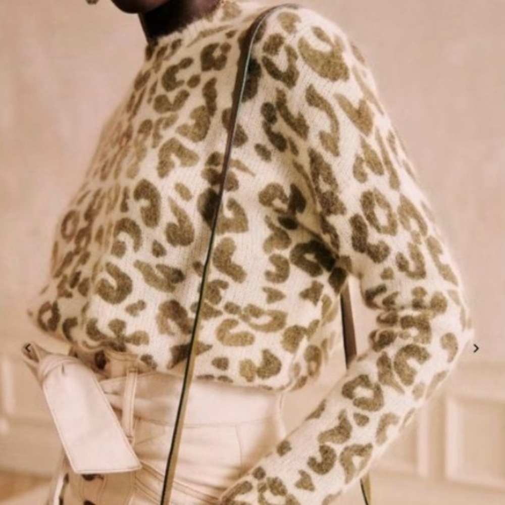 Sezane Leopard Print Sweater - Cream and Brown